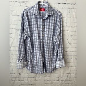 Rufus size large white, black & blue weave pattern